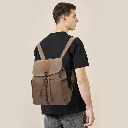 Vista 6 de KL928 Mochila de lona Mochila grande casual vintage para viajes al aire libre, mochila de senderismo para hombres y mujeres, marrón