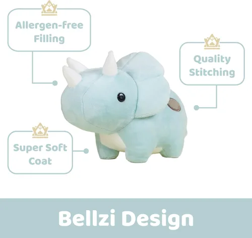 Vista 2 de Bellzi Triceratops - Lindo juguete de peluche de animal de peluche, adorable juguete de dinosaurio suave y regalos, regalo perfecto para niños