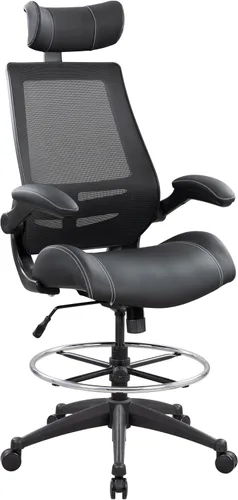 Vista 11 de BOLISS Silla de oficina alta de dibujo, 400 libras, respaldo alto, silla de escritorio ancha cómoda con reposabrazos abatibles, soporte lumbar, Negro