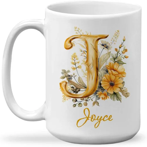 Vista 20 de Taza de cerámica personalizada con letra A del alfabeto, taza de café personalizada con nombre, taza de té inicial con monograma floral