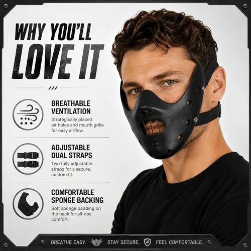 Vista 7 de nezababy Hannibal Lecter Máscara Cosplay El Silencio de los Corderos Media Cara Asesino de Resina