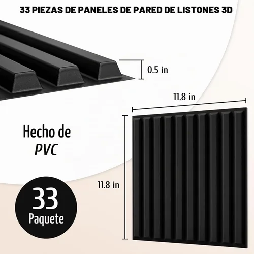 Vista 3 de Qidejoy 33 piezas de paneles de pared de PVC 3D con lamas 12x12 pulgadas con textura acanalada, paneles decorativos modernos, azulejos para cortar