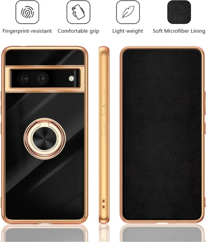 Vista 7 de Funda para Google Pixel 7 Pro para mujer, galvanoplastia, borde dorado, elegancia de lujo, parte inferior de un solo color, cubierta de protección
