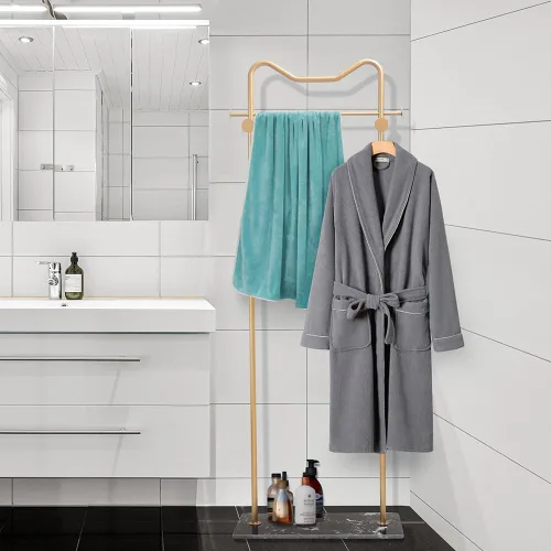 Vista 4 de Perchero de metal con base de mármol, soporte para colgar ropa para dormitorio, perchero de pie, perchero resistente, perchero independiente, dorado