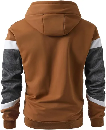 Vista 2 de Sudadera con capucha para hombre, diseño de panel multicolor, de forro polar, manga larga, para deportes