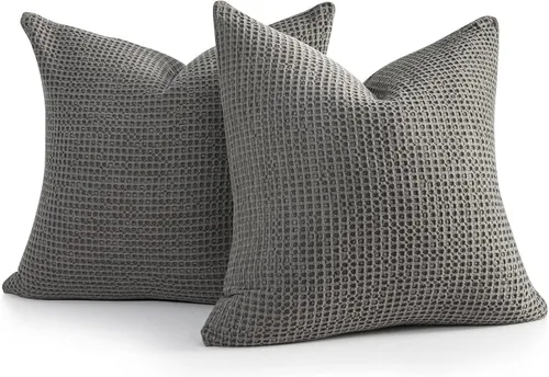 Vista 8 de Juego de 2 fundas de almohada de algodón de 26 x 26 pulgadas, con cremallera oculta, resistentes a las arrugas, transpirables, decorativas