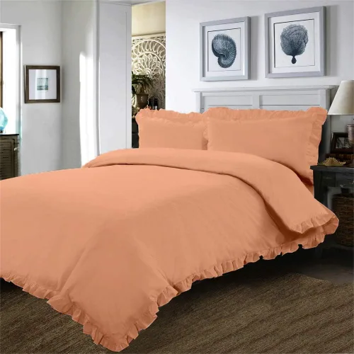 Vista 8 de Juego de funda de edredón – 1 funda de edredón con volantes y esquinas de borde de volantes y 2 fundas de almohada, color beige