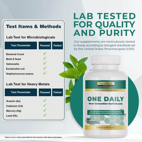 Vista 4 de Nature's Lab Multivitamínico One Daily - Contiene 21 vitaminas y minerales esenciales, incluyendo vitamina C, D3 y zinc, 60 cápsulas