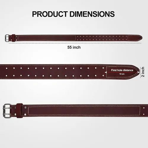 Vista 6 de FUERI Cinturón de trabajo de cuero granulado resistente granulado para hombres Cinturón de trabajo de herramientas ajustable para tirantes