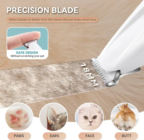 Vista 3 de Cortadora de precisión para mascotas, recortadora de patas de perro con luz LED, bajo ruido, impermeable IP68, motor de doble velocidad, apto