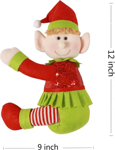 Vista 6 de Adornos de elfo para la parte superior del árbol de Navidad, decoración única y divertida de Navidad de peluche de elfo abrazador para adornos