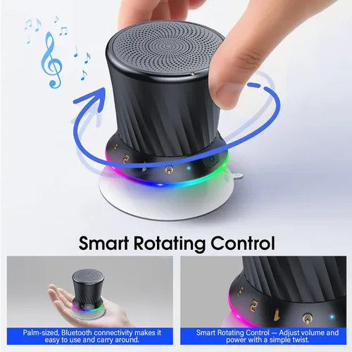 Vista 4 de Altavoz de ducha giratorio Bluetooth con luces RGB, altavoz portátil impermeable IPX5 con ventosa, mini altavoz Bluetooth 5.3 de graves profundos