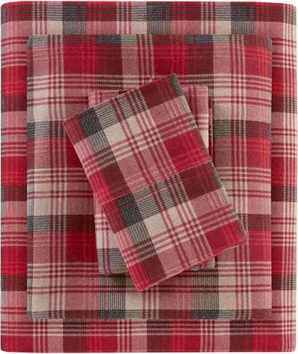 Vista 19 de Woolrich - Juego de sábanas de algodón con estampado de dijes de cabaña, sábanas de franela 100% algodón, juego de ropa de cama cálido y mullido