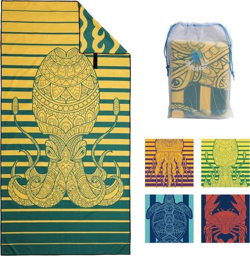 Vista 14 de 4Monster Toalla de playa de microfibra de secado rápido, toalla de viaje ligera súper absorbente para nadadores, toalla de camping sin arena 14
