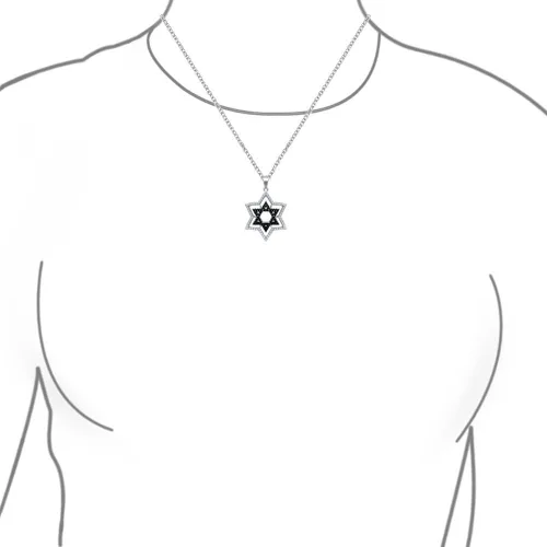 Vista 3 de Traditional Magen Judaica Hanukkah Star of David Necklace Cleat Black Blue CZ, 14K Gold Plated .925 Silver Pendant for Women & Teens