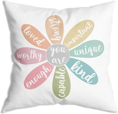 Vista 4 de Funda de Almohada Suave para Decoración con Citas Inspiradoras "Eres Valiente Suficiente Amado", Funda de Almohada y Cojín para Sofá, Sofá Cama