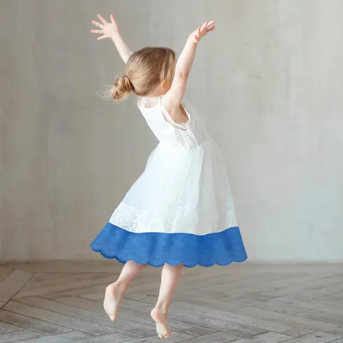 Vista 5 de PAGOW 5 yardas de ribete de encaje de ojales de algodón, ribete de encaje festoneado de bordado floral de algodón azul para coser vestidos, ropa