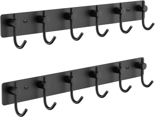 Vista 36 de VAEHOLD Perchero resistente de pared para colgar abrigos, ropa, batas, toallas y sombreros, con 3 ganchos, color negro