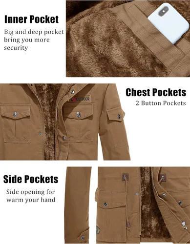 Vista 5 de MAGCOMSEN Men's Winter Coat Military Jacket Fleece Lined Parka Cotton Cargo Jacket