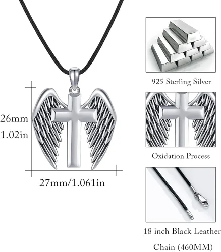 Vista 3 de OHAYOO Angel Wings Cross NecklaceSword Dagger Necklace925 Sterling Silver Cross Gemstone Pendant Necklace Religious Jewelry Gifts For Men Women