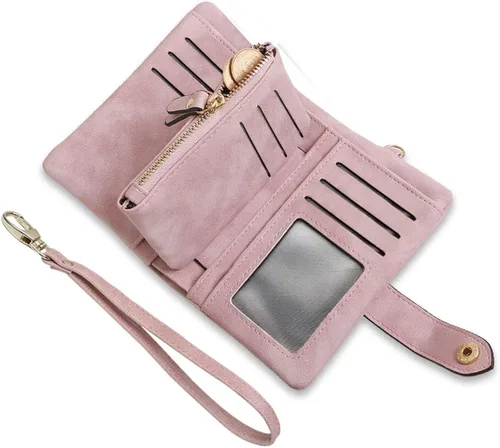 Vista 11 de AOXONEL Women's Small Bifold Leather wallet Rfid blocking Ladies Wristlet with Card holder id window Coin Purse