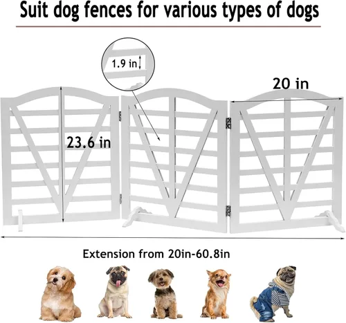 Vista 4 de Puerta de madera para perros, puerta independiente para mascotas, puerta plegable para mascotas, cercas para perros de interior con soporte de 3