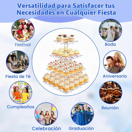 Vista 7 de Soporte para Cupcakes, Soporte para Cupcakes de 4 Niveles, Soporte Iluminado para Cupcakes para 50 Cupcakes, Torre Cuadrada para Cupcakes, Juego