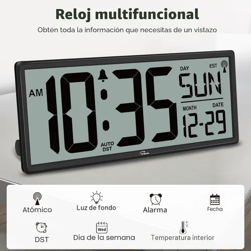Vista 4 de WallarGe Reloj de pared digital atómico de 14,5 '' funciona con pilas con Negro