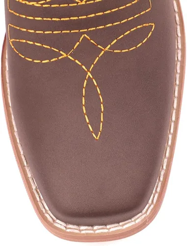 Vista 6 de SO SIMPOK Botas vaqueras bordadas con diseño de girasol dulce para mujer, estilo retro, estilo occidental, tacón grueso a media pantorrilla, Marrón