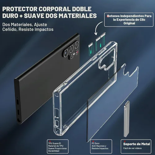 Vista 5 de CEDO - Funda con soporte para Samsung Galaxy S22 Ultra, ajustable en 3 direcciones con soporte de metal, parachoques a prueba de golpes de grado