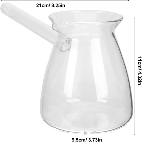 Vista 2 de Cafetera turca con mango lateral: olla de vidrio para café, té, leche, diseño compacto con boquilla en forma de V para vertido controlado - 15.2 fl