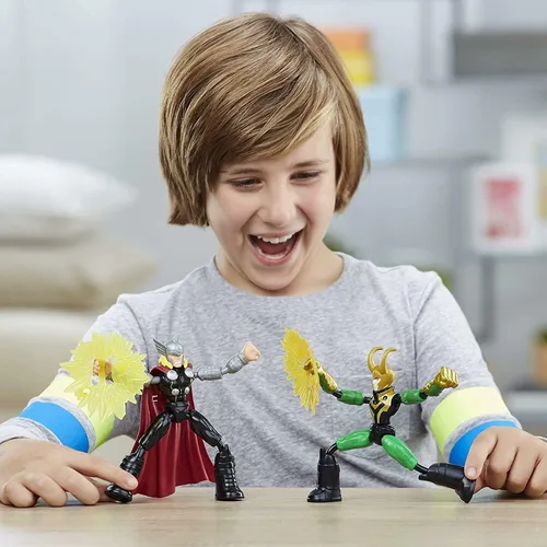 Vista 3 de Marvel Avengers Bend and Flex Thor Vs. Loki - Figura de acción de figuras flexibles de 6 pulgadas, incluye 2 accesorios, a partir de 4 años