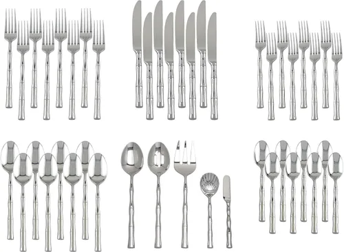 Vista 2 de Supreme Housewares Juego de cubiertos con forma de bambú de 45 piezas, cubiertos de acero inoxidable 18/8, servicio para 8 personas con juego