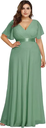 Vista 37 de Ever-Pretty Vestidos formales de noche de gasa para mujer con cuello en V de talla grande para mujeres con curvas, vestido de dama de honor de largo