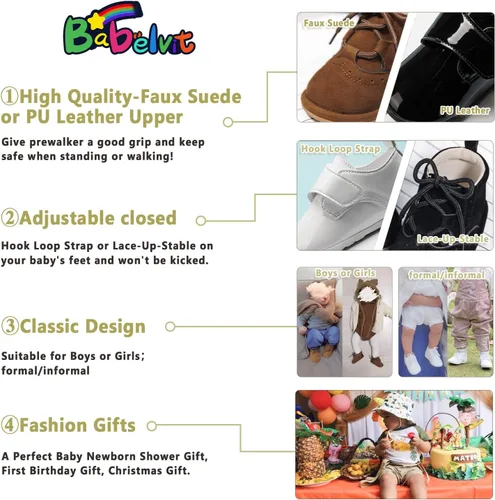 Vista 5 de Babelvit Mocasines Oxford para bebés y niñas, zapatos con cordones, zapatos para caminar primero, mocasines de piel sintética, suela de goma suave