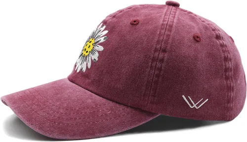 Vista 3 de Waldeal Sombrero de pickleball para mujer, gorra de béisbol de mezclilla lavada con margaritas bordadas ajustables