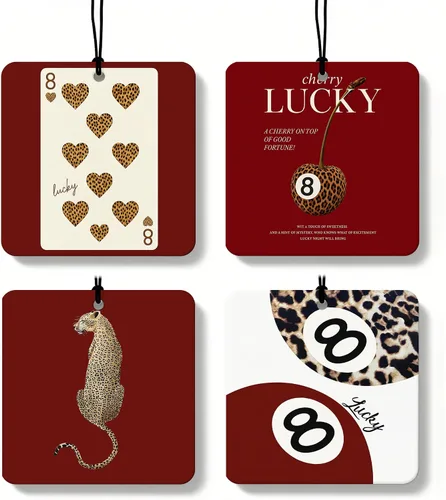 Vista 24 de Ambientador de coche de 8 bolas con estampado de leopardo de moda, 6 unidades, retro coqueta, guepardo, póquer, ambientador colgante para bar