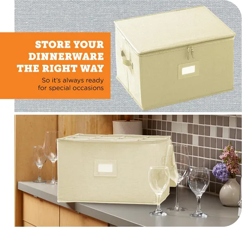 Vista 2 de storageLAB Contenedores de almacenamiento para copas de vino, organizador de carcasa dura para juegos de copas y cristalería, caja de almacenamiento