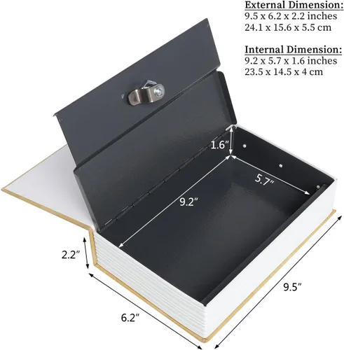 Vista 3 de Decaller Caja fuerte para libros con cerradura de llave, caja secreta de metal oculta para seguridad del hogar, dinero y joyas, 9.5 x 6.2 x 2.2