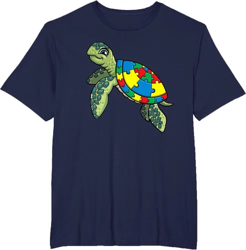 Vista 50 de Turtle Puzzle Pieces for Autism Awareness Kids Women Teacher T-Shirt Asphalt Grey