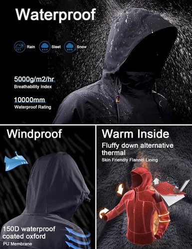 Vista 4 de GEMYSE Chaqueta impermeable de esquí de montaña para hombre, chaqueta de lluvia resistente al viento