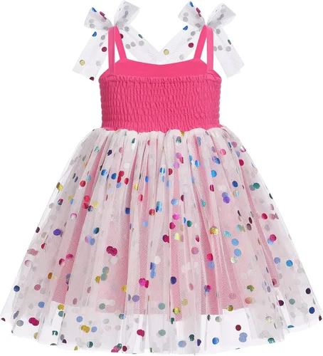 Vista 2 de IMEKIS Toddler Baby Girl First Birthday Outfit Princess Dress Shiny Rainbow Cake Smash Photo Shoot