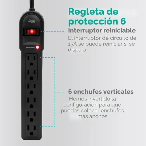 Vista 2 de KMC Paquete de 2 regletas de protección contra sobretensiones de 6 tomas, 900 julios, cable de extensión de 4 pies, protección contra sobrecarga