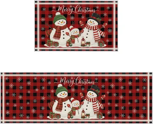 Vista 13 de Libaoge Juego de 2 tapetes de cocina con texto en inglés "Merry Christmas", de Papá Noel con caramelos, antifatiga, cómodo, de espuma viscoelástica
