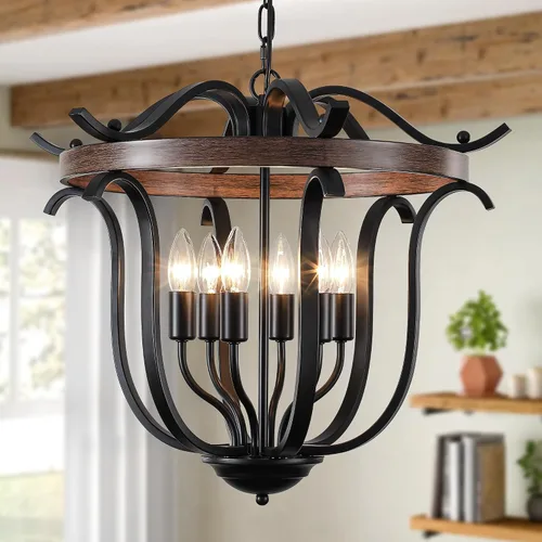 Vista 8 de Candelabro negro de granja, 4 lámparas de techo para comedor Lámpara colgante de jaula vintage para comedor, cocina, entrada, pasillo, vestíbulo
