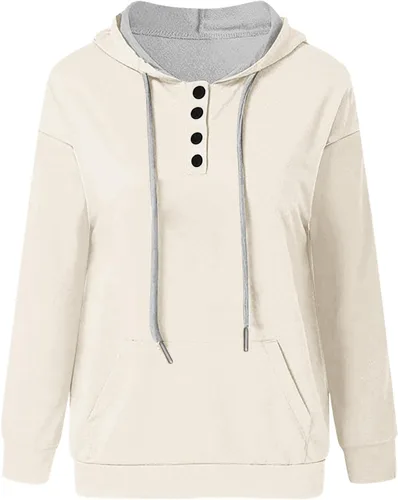 Vista 3 de Womens Casual Plain Hoodies Pullover Drawstring Button up Long Sleeve Sweatshirts 2023 Fall Loose Clothes With Pocket