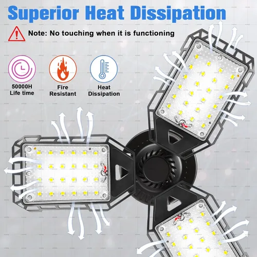 Vista 3 de Aoretic Luces LED para garaje, 1 paquete de 80 W, 8000 lm 6500 K, luz LED de tienda con 3 paneles deformables, luz de granero de sótano, luces