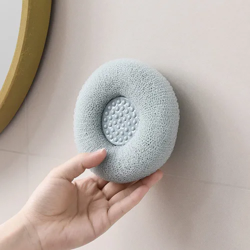 Vista 5 de 3 piezas de bonito artefacto exfoliante con ventosa, bola de baño de masaje, bolas de esponja de ducha, cepillo de limpieza de nailon, limpiador
