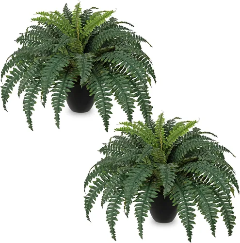 Vista 15 de Hollyone Planta de Helecho Falso de 17.7" en Maceta, Pequeños Helechos Artificiales de Boston en Maceta con 25 Hojas para Exteriores e Interiores