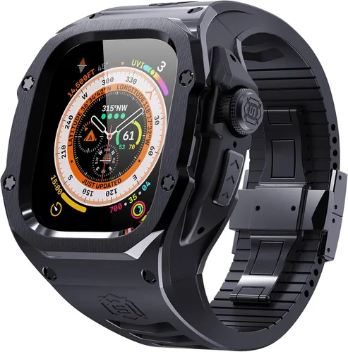 Vista 10 de VeveXiao - Funda resistente con correa compatible con Apple Watch Ultra 2 bandas de 49mm, funda protectora de metal con correa de repuesto de goma